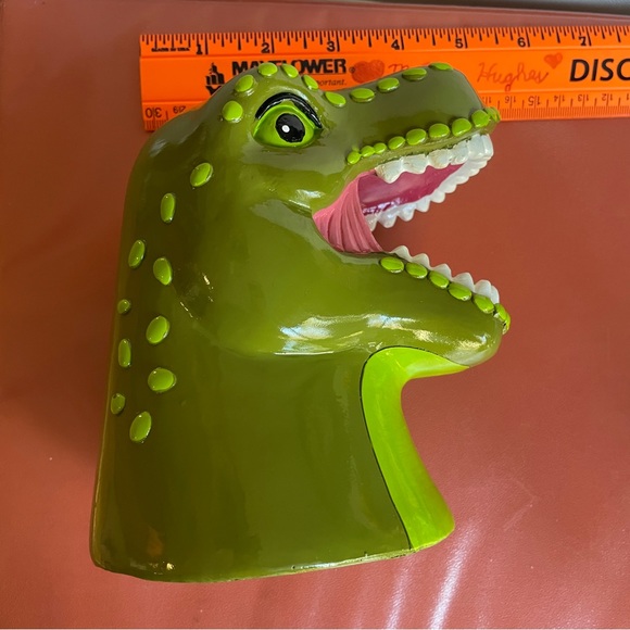 Dinosaur piggybank large coin slot fits folded bills too. Size in photos - Picture 4 of 6